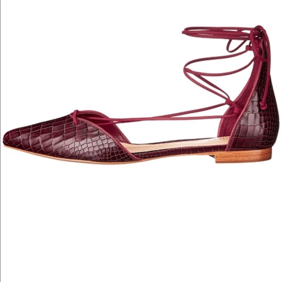 Red Wine Ghillie Lace Up D'orsay Leather Flat - Picture 5 of 6